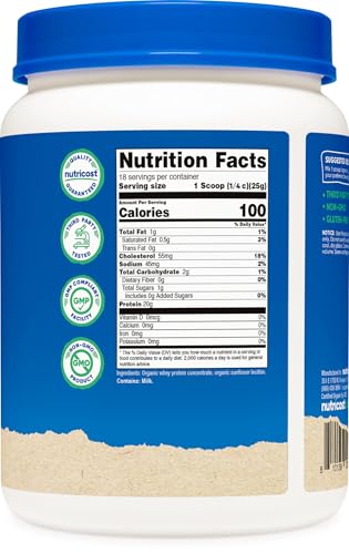 Nutricost Organic Whey Protein Concentrate, Unflavored, (1LB) - Gluten-Free, Non-GMO