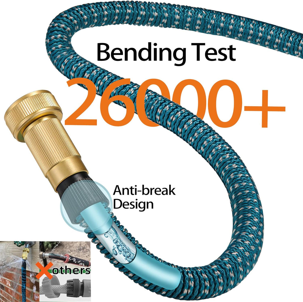 150 ft Expandable Garden Hose - All New 2024 Retractable Water Hoses with 3/4" Solid Brass Fittings, Extra Strength Fabric - Flexible Expanding Hose with 10 Pattern Spray Nozzle
