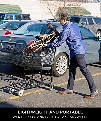Elite Travel Rollator Short, Junior Foldable and Lightweight 4-Wheel Rolling Walker with Seat for Adults, Seniors, and Elderly, Petite Portable Rollator with Locking Brakes and Pouch