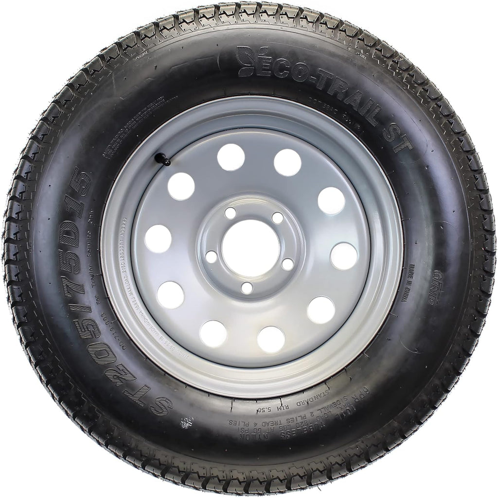 eCustomrim Trailer Tire On Rim ST205/75D15 F78-15 205/75-15 LRC 5 Lug Wheel Silver Mod - 2 Year Warranty w/Free Roadside