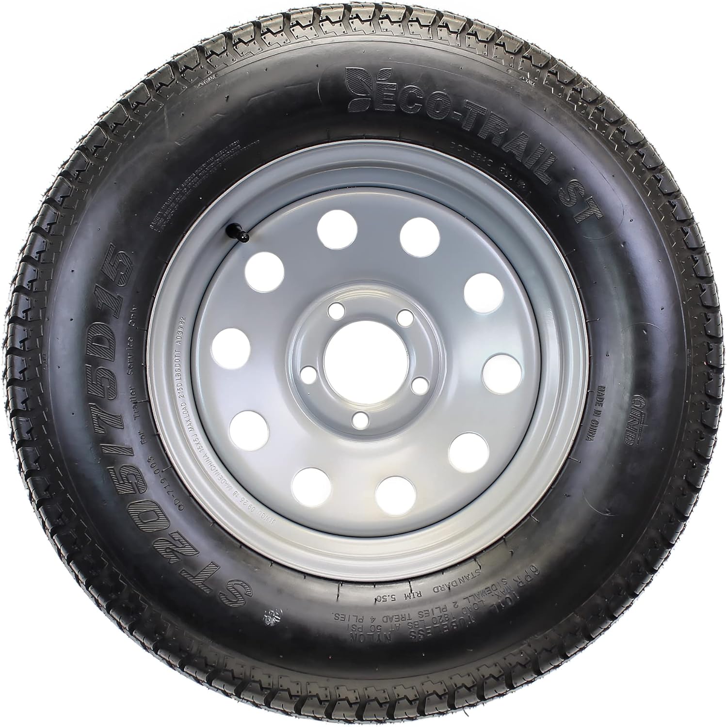 eCustomrim Trailer Tire On Rim ST205/75D15 F78-15 205/75-15 LRC 5 Lug Wheel Silver Mod - 2 Year Warranty w/Free Roadside