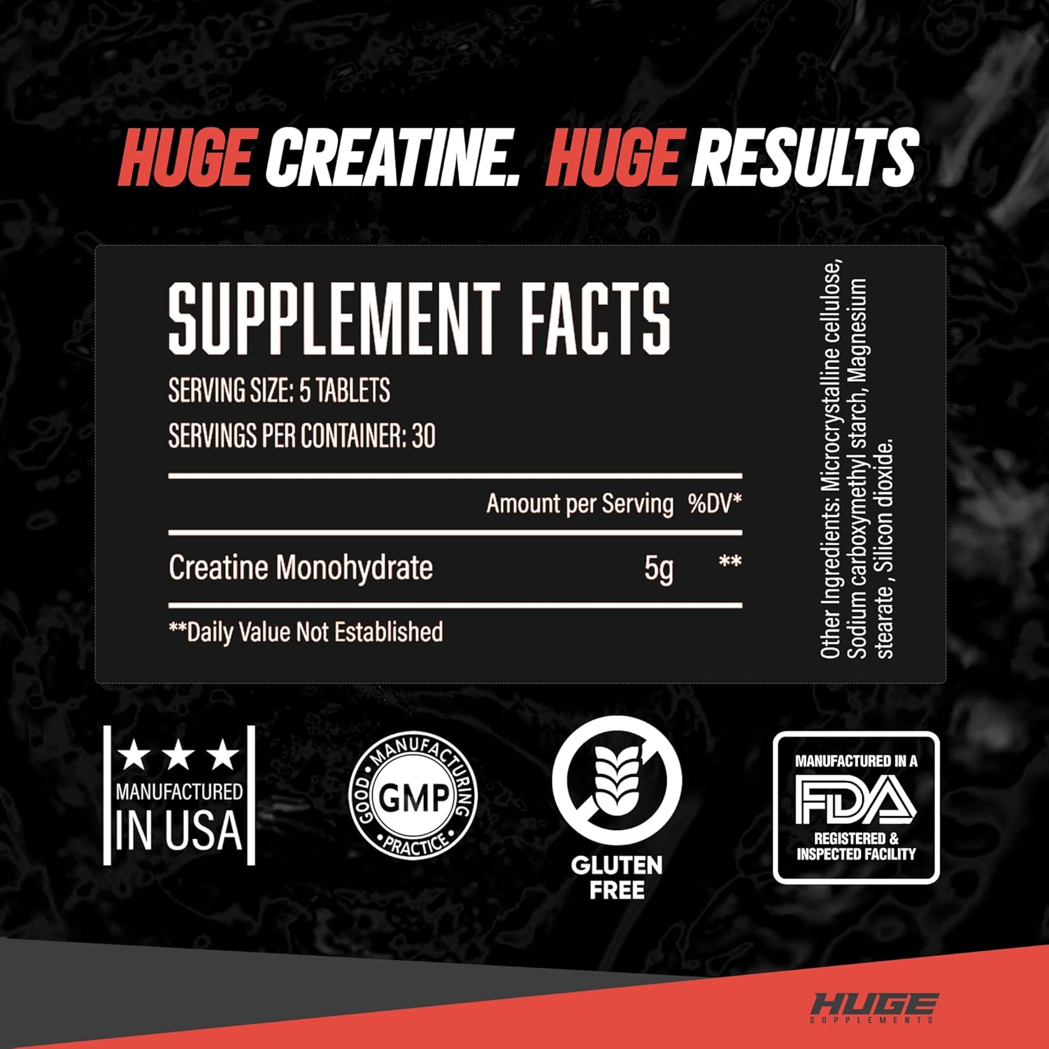 Huge Supplements Creatine Monohydrate Pills, 5g Per Serving, Clinically Dosed to Support Lean Muscle Growth, Recovery & Performance, Convenient Capsules (30 Servings)