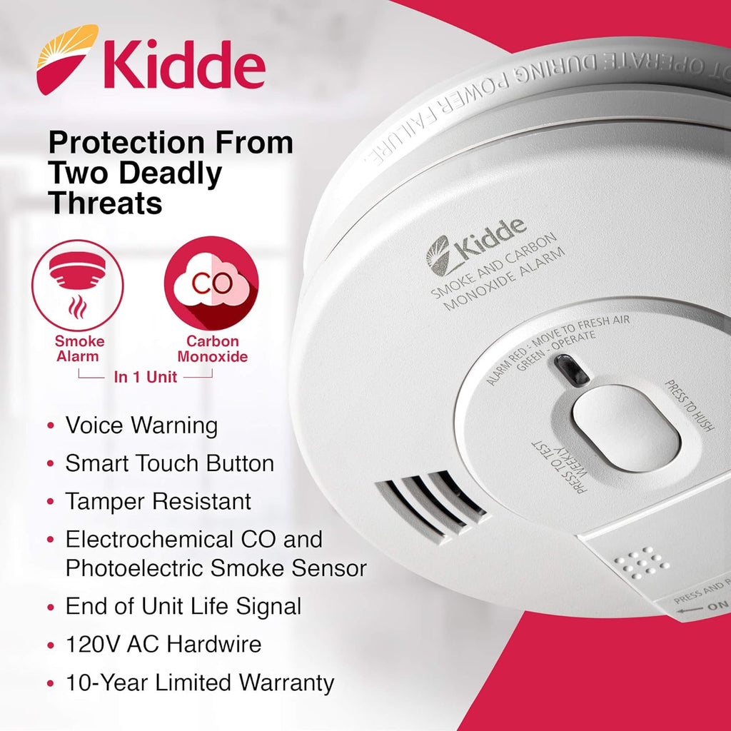 Kidde 21007624 AC Photoelectric Smoke and Carbon Monoxide Detector Alarm | Hardwired with Battery Backup | Model # KN-COPE-IC
