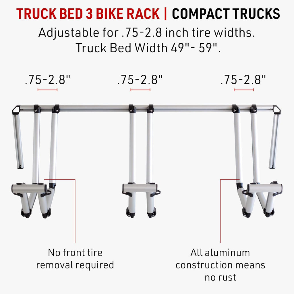 3 Bike Rack for Truck Bed | Ideal Fit for Compact Truck Models | 3 Standard Tire Bike Rack | Effortless Wheel Mount, Skip Front Tire Removal, Drill-Free Installation Ideas