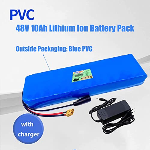 48V 10Ah Ebike Battery, 13S3P E-Bike Lithium-Ion Battery Pack, Built-in BMS with 54.6V 2A Charger for Electric Bike Scooter Motor,XT60