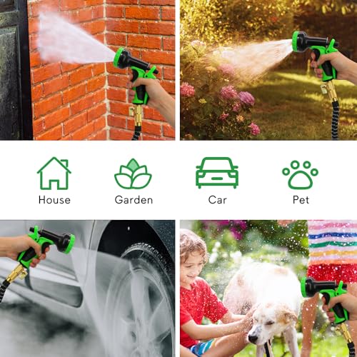 Expandable Garden Hose 100 ft, Upgraded Flexible Water Hose 100ft with 10 Function Spray Nozzle, 3/4" Leakpoof Solid Brass Fittings, Expanding Double Latex Core, Lightweight, No Kink, No Tangle