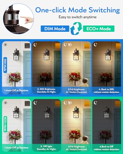 VIANIS 2 Pack Motion Sensor Outdoor Lights, Oil Rubbed Bronze Dusk to Dawn Wall Lights Lantern, 100% Aluminum Coach Exterior Lights Sconce for Patio, House, ORB Front Porch Light with Waterproof