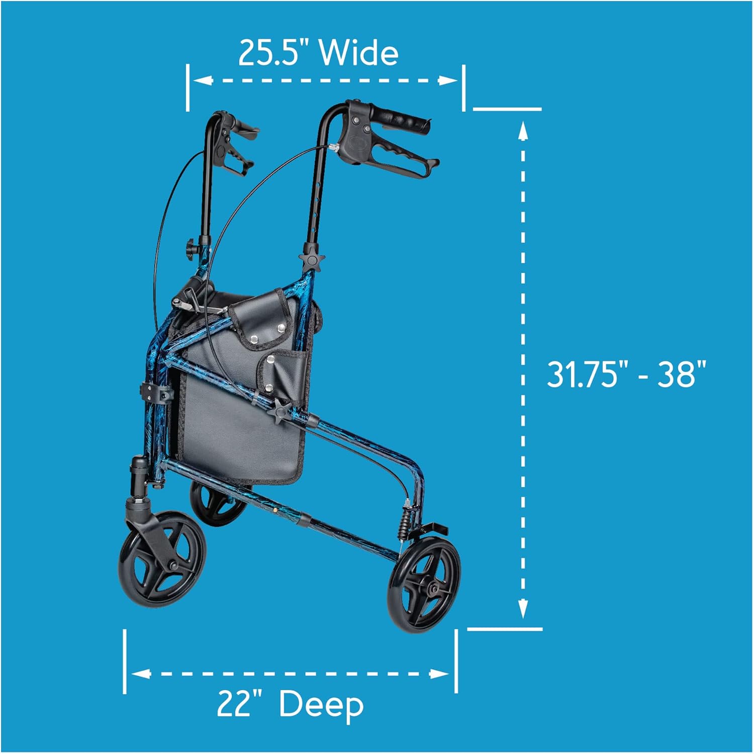 Carex 3 Wheel Walker for Seniors, Foldable, Rollator Walker with Three Wheels, Trio Walker with Height Adjustable Handles, Walker with Wheels, Folding Walker with Wheels.