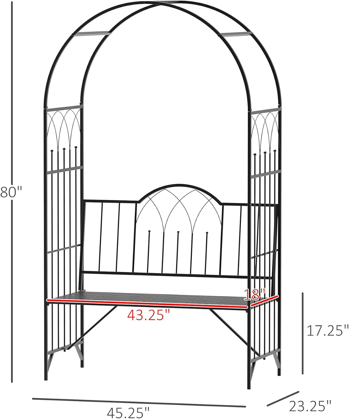 Outsunny Metal Trellis Arbor Arch for Climbing Plants with Garden Bench, Grow Grapes & Vines, Patio Decor & 2-Person Outdoor Interlacing Decorative Seating with Tips, 484 lbs. Weight Capacity, Black