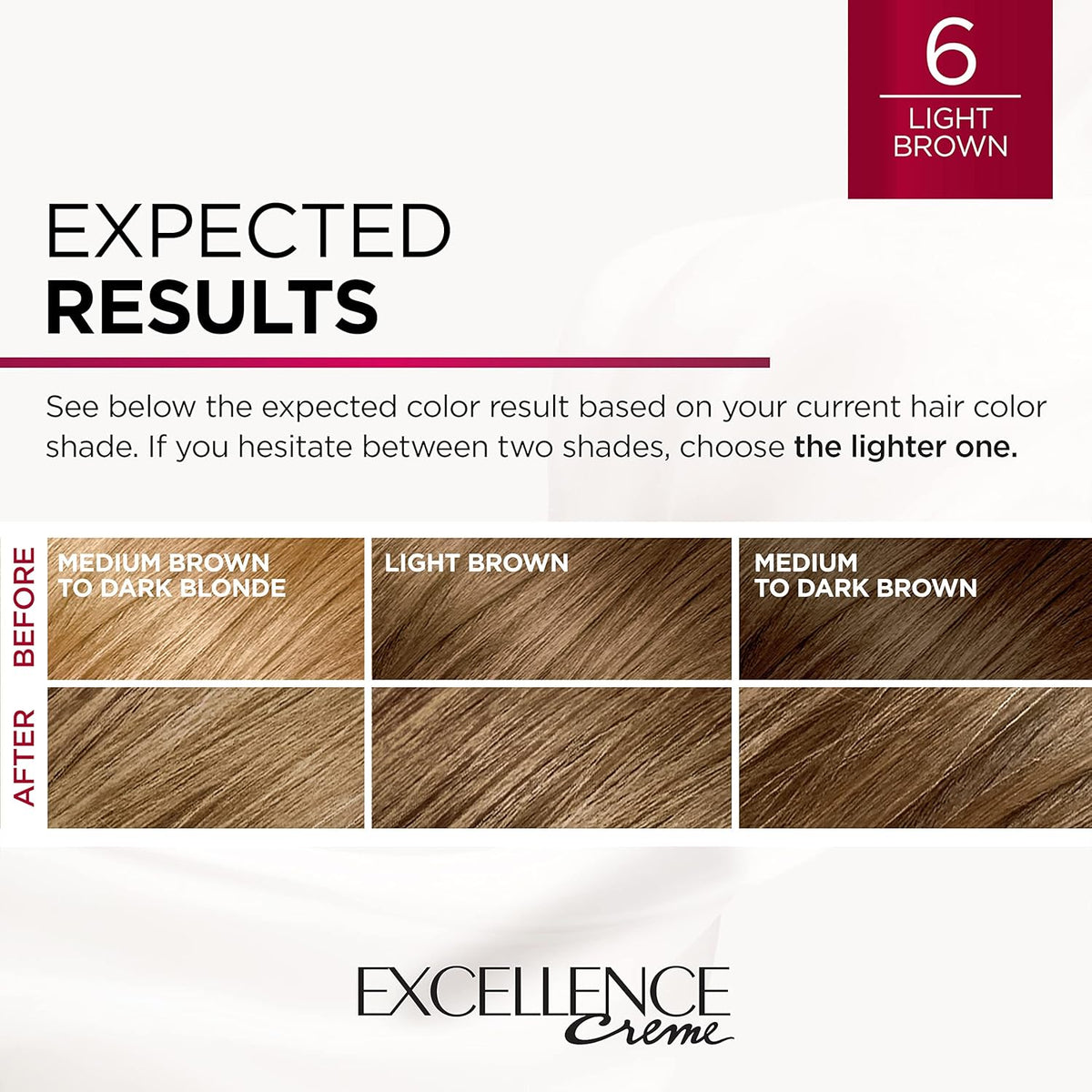 L'Oreal Paris Excellence Creme Permanent Triple Care Hair Color, 6 Light Brown Hair Dye Kit, Gray Coverage For Up to 8 Weeks, All Hair Types, Pack of 2
