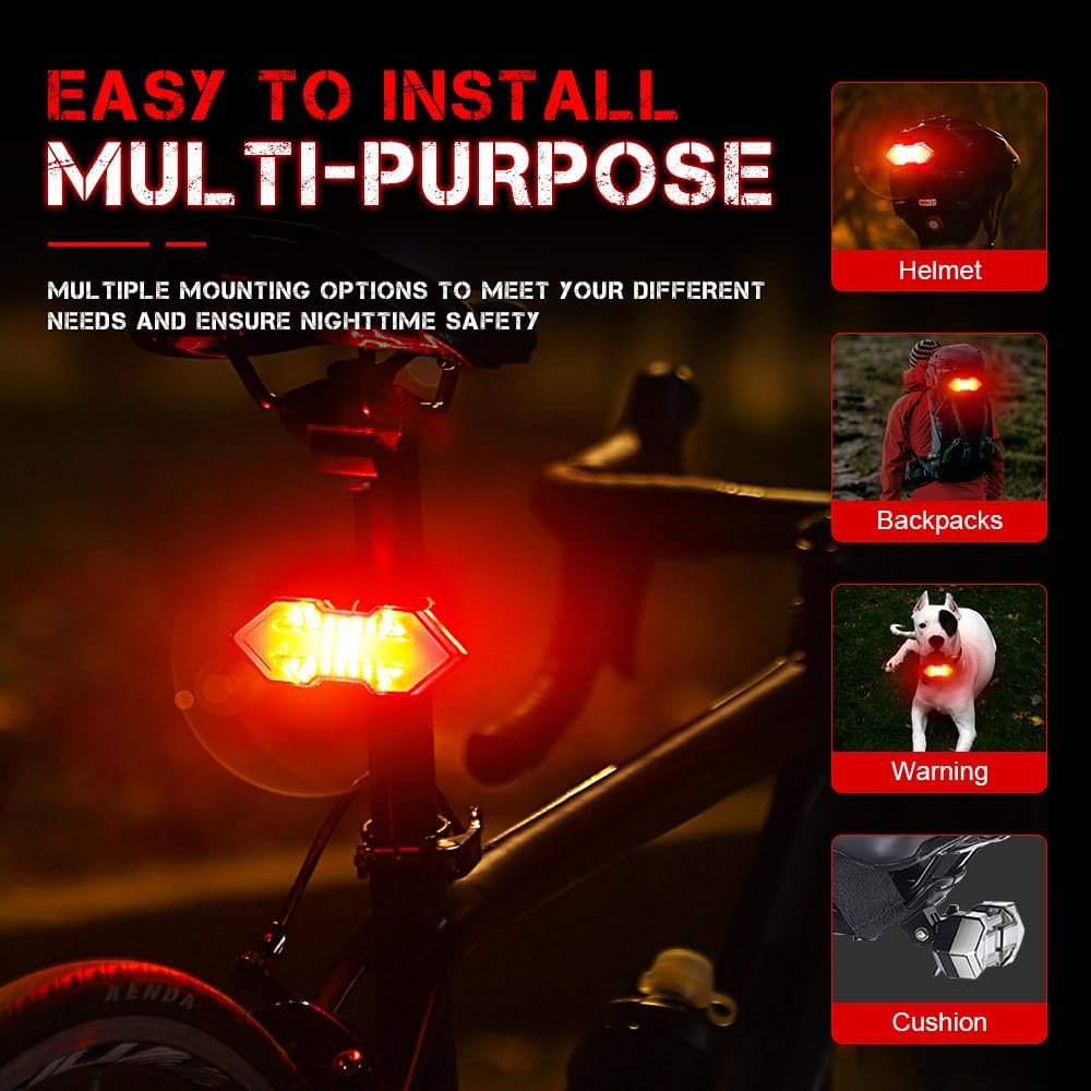 Bike Tail Light with Turn Signals, USB Rechargeable Wireless Remote Control-11 Modes Bright LED Rear Bicycle Light, Waterproof Safety Warning Saddle Light for Night