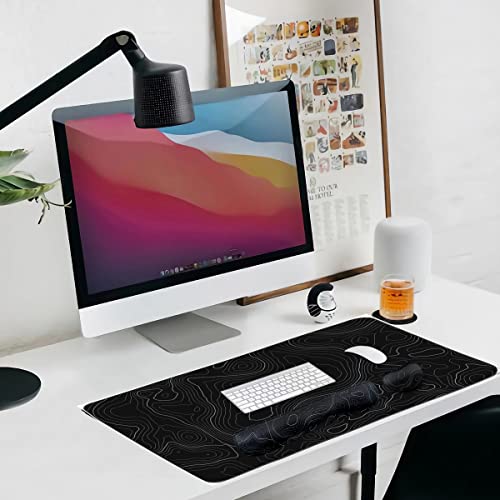 Ergonomic Large Mouse Pad and Keyboard Wrist Rest, Desk Pad for Keyboard and Mouse, 4-in-1 Large Gaming Mouse Pad with Wrist Support for Home Office Study Game-Green Leaves