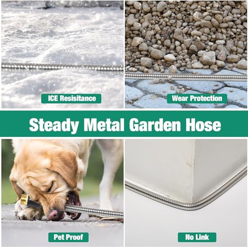 100FT Stainless Steel Garden Hose - Heavy Duty, Kink & Tangle Free, Bite Proof, Puncture Resistant with Connectors - Ideal for Outdoor Watering & Cleaning
