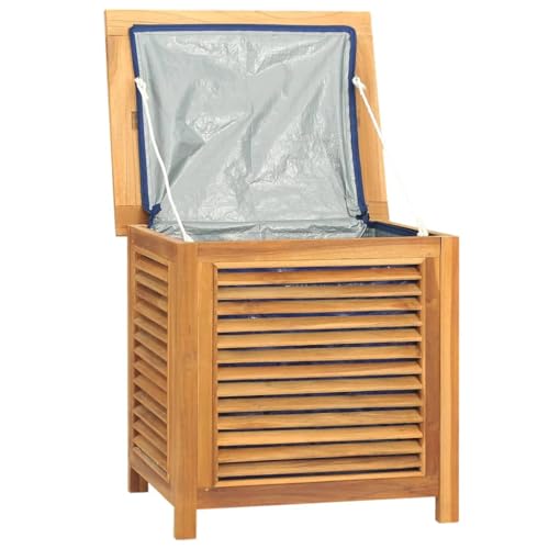 vidaXL Outdoor Patio Storage Box - Solid Teak Wood Construction - Louvre Design - Water-Resistant Lining - Easy Assembly, Indoor/Outdoor Use