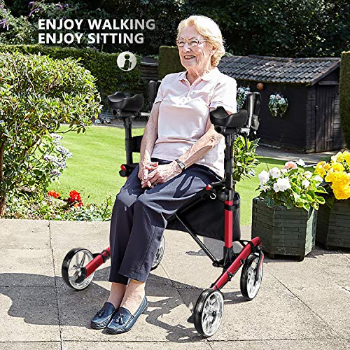 OasisSpace Upright Walker for Seniors - 10” Front Wheels Upright Rollator Walker with Seat and Padded Armrest, Folding Stand Up Walker Support up 300lbs,Gray