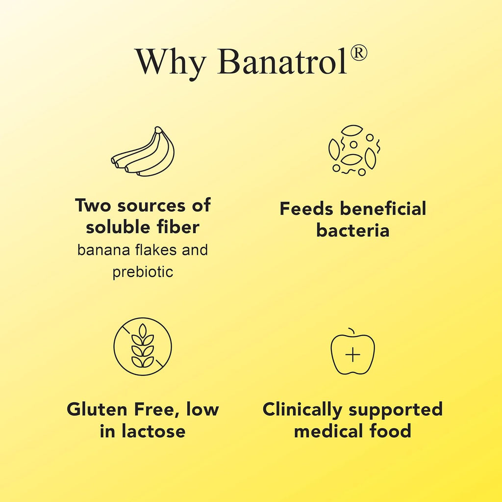 Banatrol® Natural Anti-Diarrheal with Prebiotics, Relief from Chronic Diarrhea, IBS, Recurring Diarrhea, Clinically Supported Medical Food, Non-Constipating, 90 Servings (Banana)