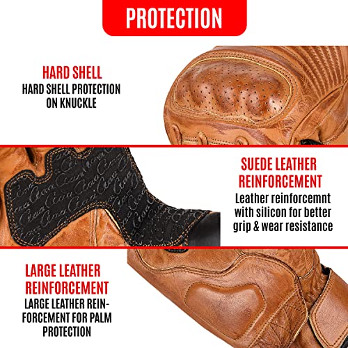 aaasportx Motorcycle Gloves Leather with Touchscreen Function - Protectors Motorcycle Gloves for Men and Women for All Weather - Full Finger Leather Gloves with Non-Slip Pads