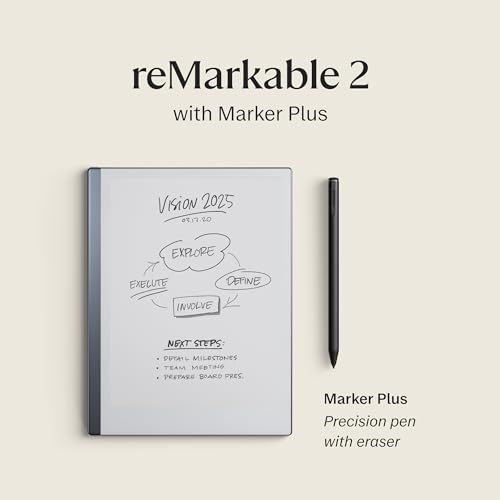 reMarkable 2 Bundle 2 Tablet (10.3” Digital Paper Display) – Includes Marker Plus, Marker Tips, USB-A to USB-C Cable, 1-Year Free Connect Trial