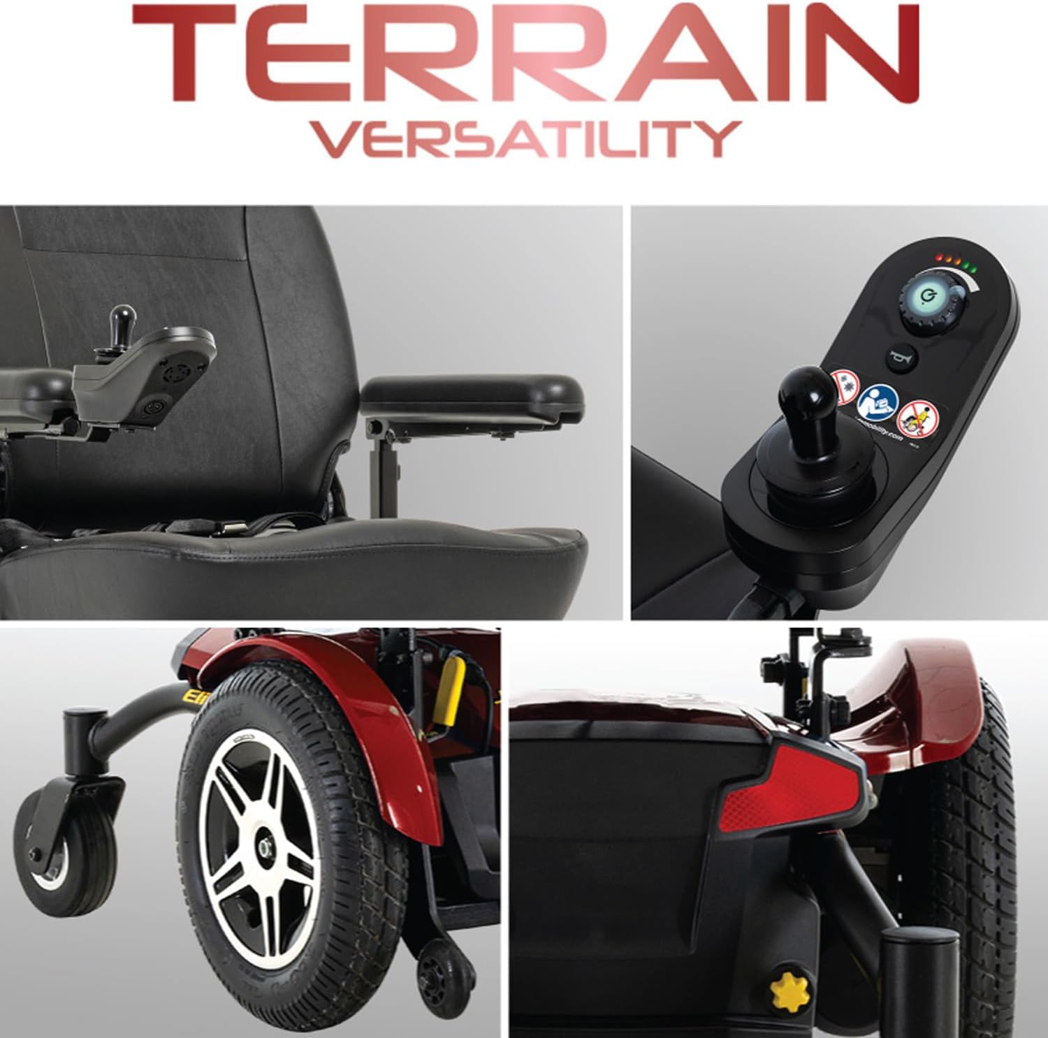 Pride Mobility Jazzy Elite 14 Group 2 Power Chair, Red, Front Wheel Drive, Motorized Electric Wheelchair for Adults, 300 lbs. WC, Up to 4 MPH, 17 Miles Range Per Charge