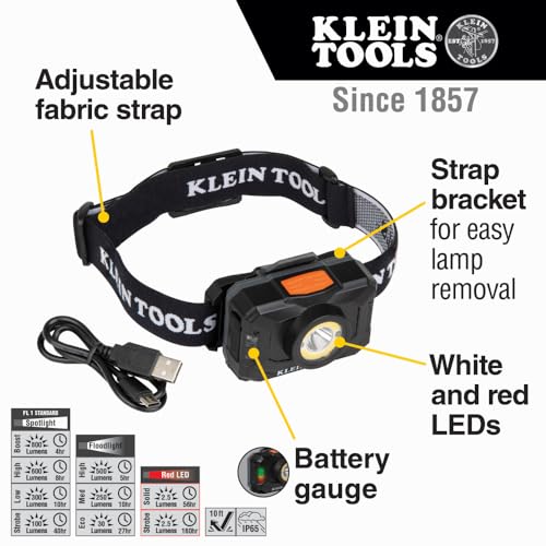 Klein Tools 56412 Rechargeable LED Flashlight with Worklight, 500 Lumens, USB Charging Cable, Pocket Clip, Battery Life Indicator, Magnetic