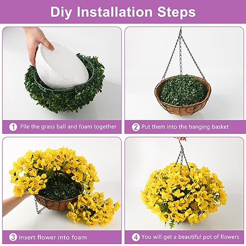 INQCMY Artificial Hanging Flowers in Basket for Patio Lawn Garden Decor,12 inch Coconut Lining Hanging Baskets with Artificial Flowers for Home Porch Outdoors Summer Decoration(Purple)