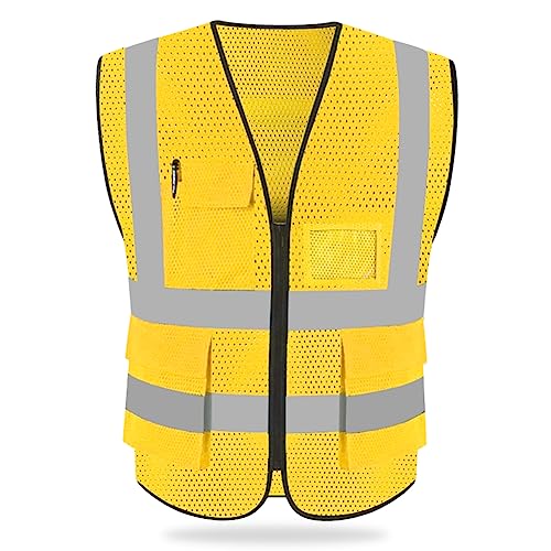 HYCOPROT High Visibility Mesh Safety Reflective Vest with Pockets and Zipper, Meets ANSI/ISEA Standards
