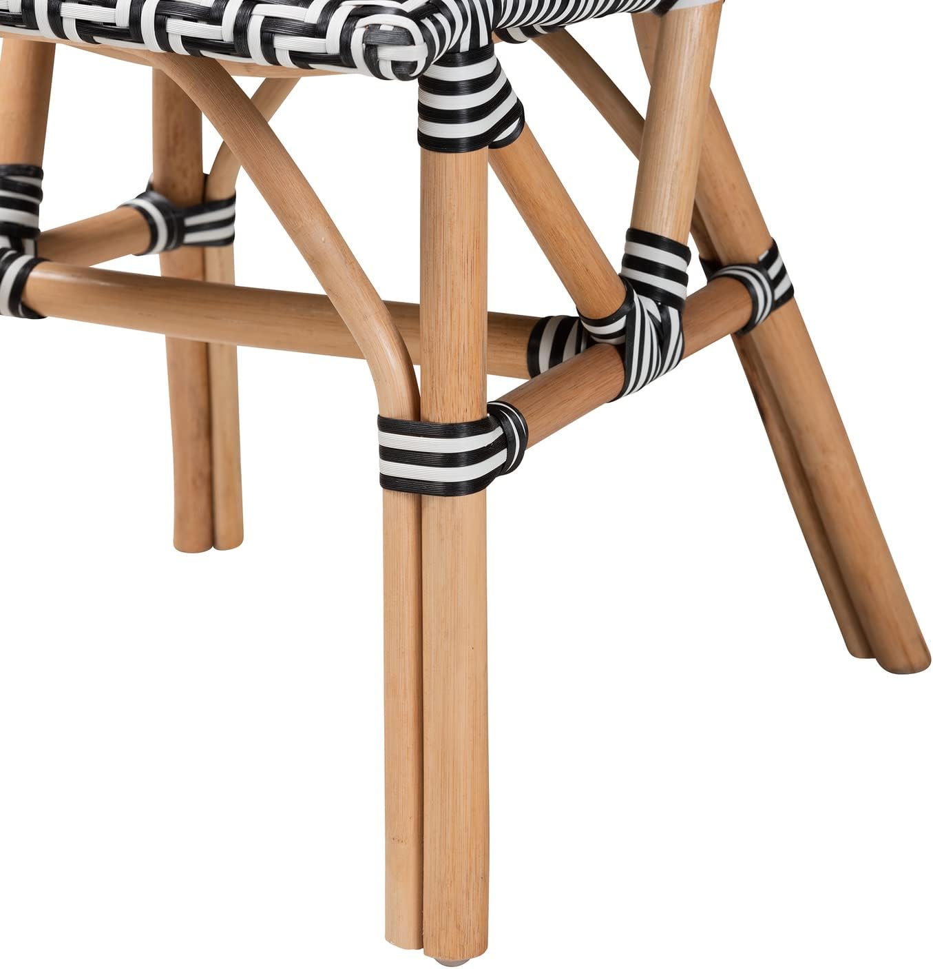 Baxton Studio Wagner Black and White Weaving and Natural Rattan Bistro Chair