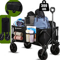Collapsible Outdoor Utility Wagon with 300 lbs Capacity,Heavy Duty Folding Wagon with Side Pocket,Portable Grocery Wagon for Shopping Garden Camping Picnic,Black