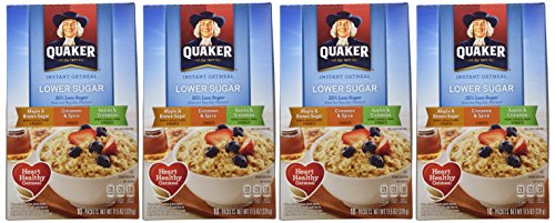 Quaker Instant Oatmeal Lower Sugar, Flavor Variety Pack, 10 Count Boxes, 11.5 Ounce, (Pack of 4)