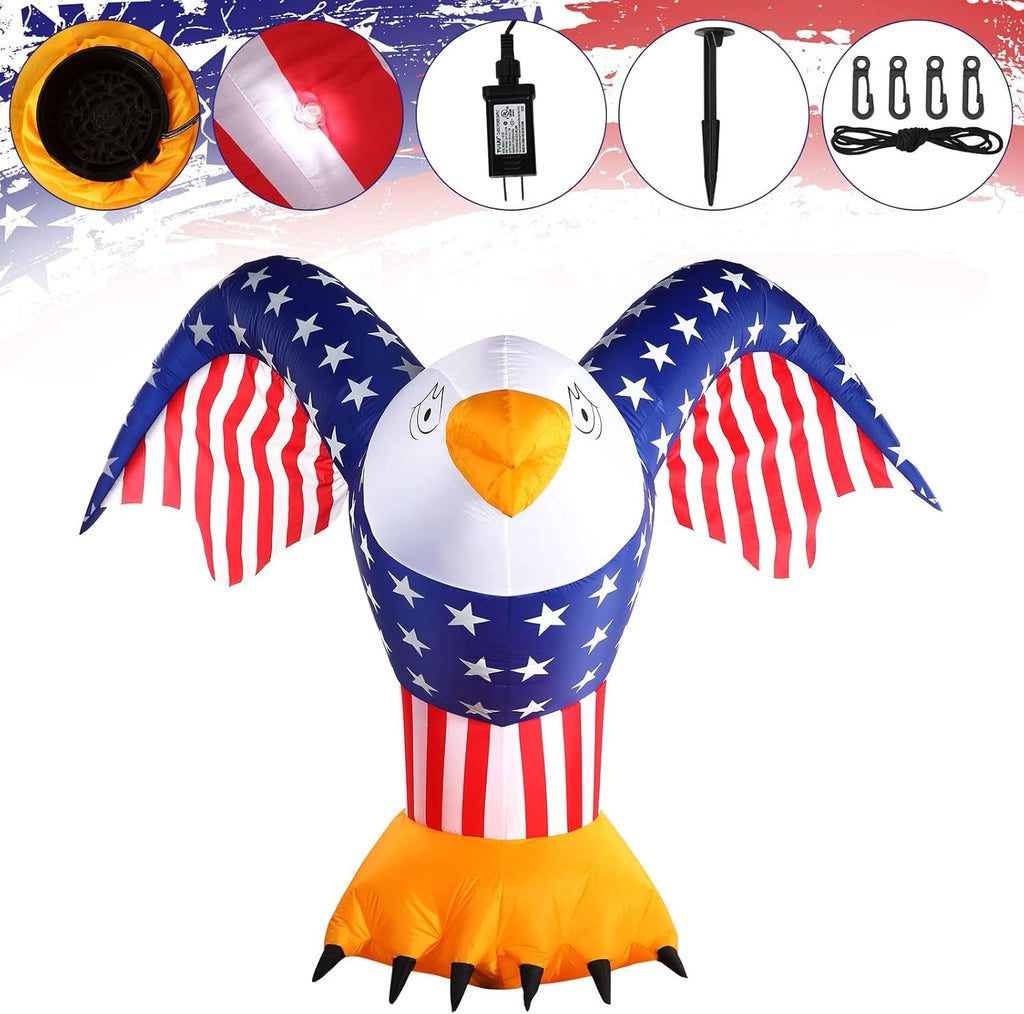 6 ft 4th of July Inflatable Decoration Patriotic American Inflatable Eagle with Built-in LED Light and Blower, Blow up Party Decor for Lawn Garden Independence Day Outdoor Indoor