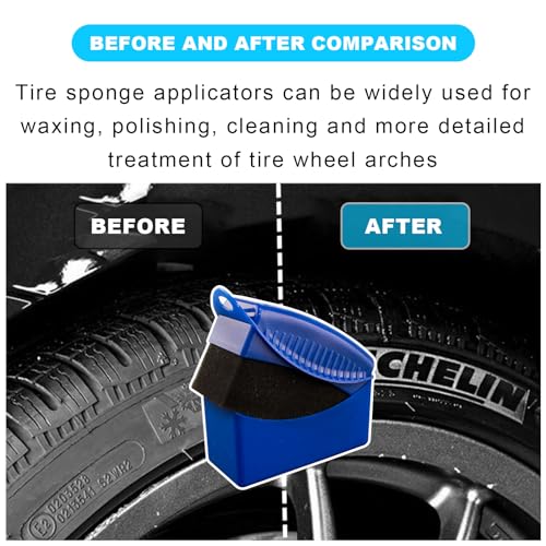 Augeny Tire Dressing Applicator, Reusable Car Tire Shine Sponge Applicator Pad with Lid, Durable Foam Auto Wheel Detailing Applicator for Vehicle Waxing Polishing Cleaning