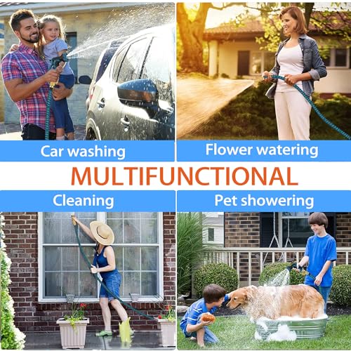 100 FT Expandable Garden Hose - 2024 Version, Lightweight, No-Kink Flexible Water Hose with 3/4" Solid Brass Fittings, Extra Strength Fabric - Flexible Expanding Hoses with 10 Pattern Spray Nozzle