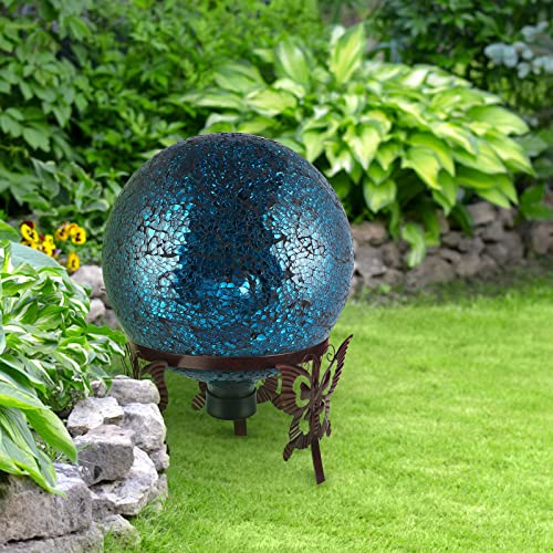 Mosaic Gazing Ball, 10-Inch Decorative Gazing Globe, Glass Gazing Sphere for Garden, Outdoor Landscape Decor (Navy Blue)