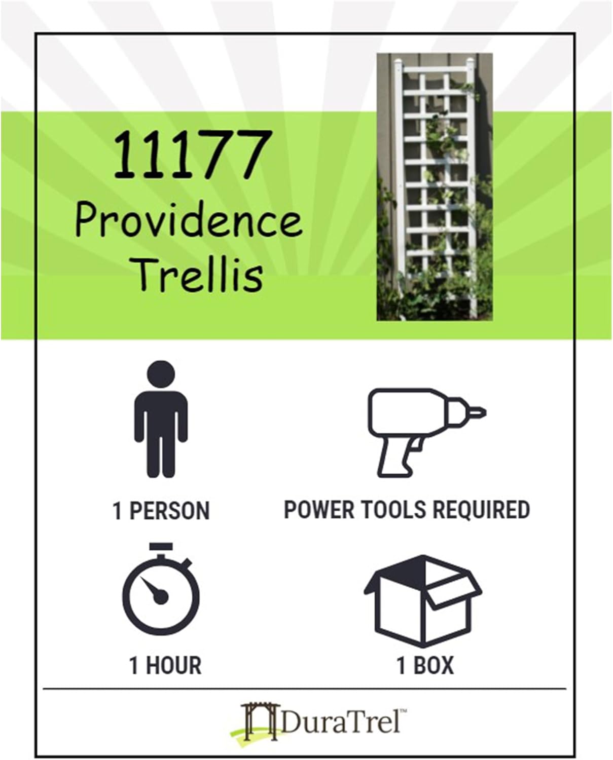 Dura-Trel Providence 22 x 75 Inch PVC Vinyl Outdoor Garden Patio Trellis, with Ground Anchors, White