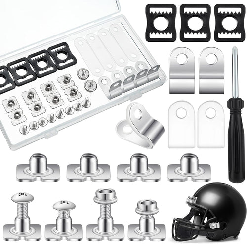 26 Pcs Helmet Repair Kit Include Helmet Chin Strap Screwdriver 4 Pcs R Shape Football Visor Clips 12 Screws with Nuts 4 Rubber Gaskets 4 Helmet Buckles, Hardware Kit for Youth Hockey Baseball Sports