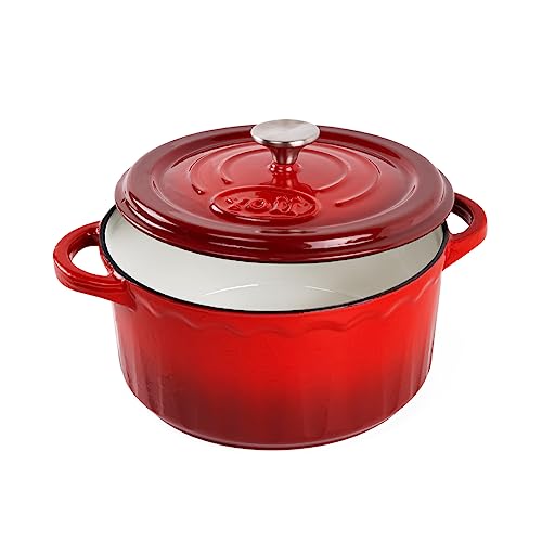 Enamel Cast Iron Dutch Oven - 2 Quarts Dutch Oven Pan With Lid, Durable Enamel Dutch Oven For Bread Baking, Nonstick Bread Dutch Oven, Enamel Cast Iron Cookware - Red Dutch Oven 2 Quarts
