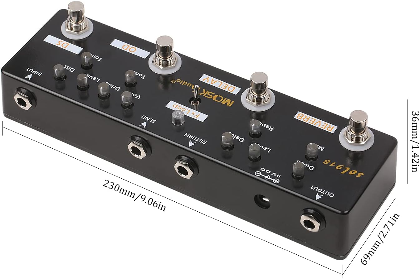 SOL918 5-in-1 Multi Effect Pedal Combined Effect Guitar Pedal True Bypass Multi-in-one Combined Effect Device Reverb Delay FX Loop Overdrive Distortion for Guitar Bass Electro-acoustic