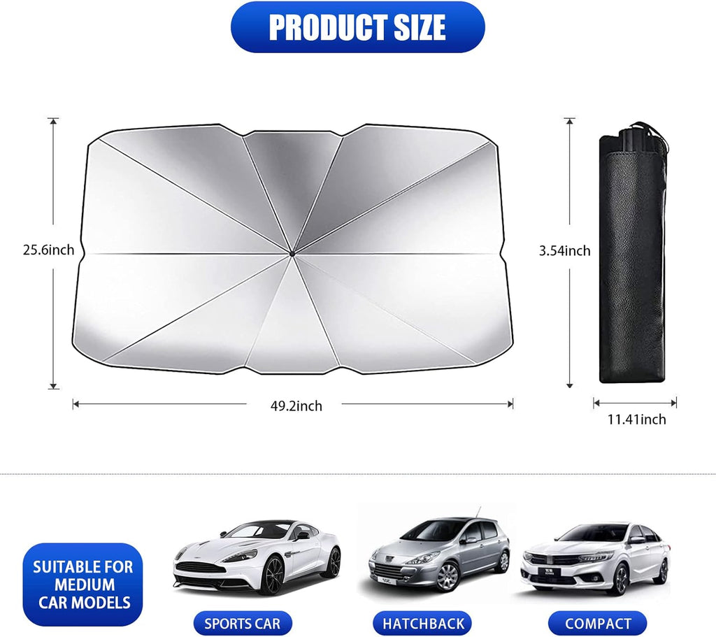 Pack-1 Car Windshield Sun Shade Umbrella, Foldable Sun Visor Protector, Keep Your Car Cool Heat Shield, Car Accessories, Universal for Most Car (Silver #31" x 55")