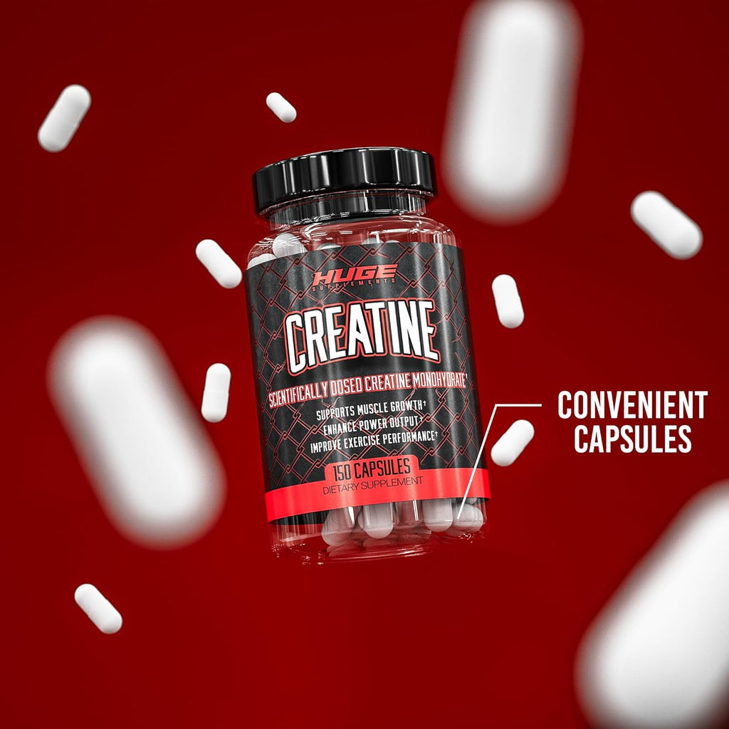 Huge Supplements Creatine Monohydrate Pills, 5g Per Serving, Clinically Dosed to Support Lean Muscle Growth, Recovery & Performance, Convenient Capsules (30 Servings)