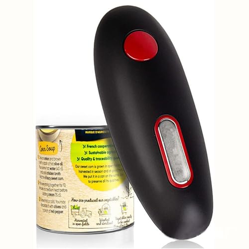 Electric Can Opener: Open Your Cans with A Simple Push of Button - Smooth Edge, Food-Safe and Battery Operated Handheld Can Opener (Black)
