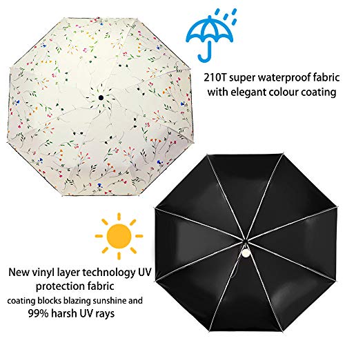 DBA FDJASGY UV Sun Umbrella Compact Folding Travel Umbrella Auto Open and Close for Windproof, Rainproof & 99.9% UV Protection Parasol with Black Anti-UV Coating
