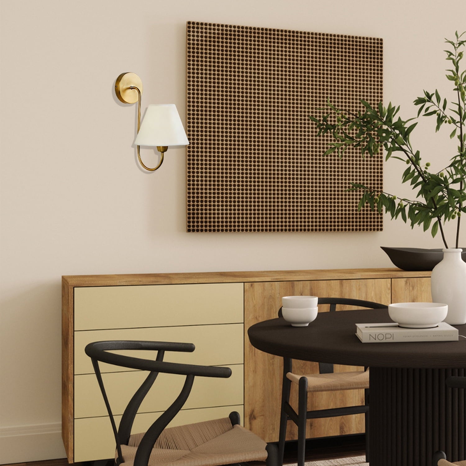 Gleaming Elegance Wall Sconce with Antique Brass&White Linen Shade,Indoor Sconce for Living&Bedroom
