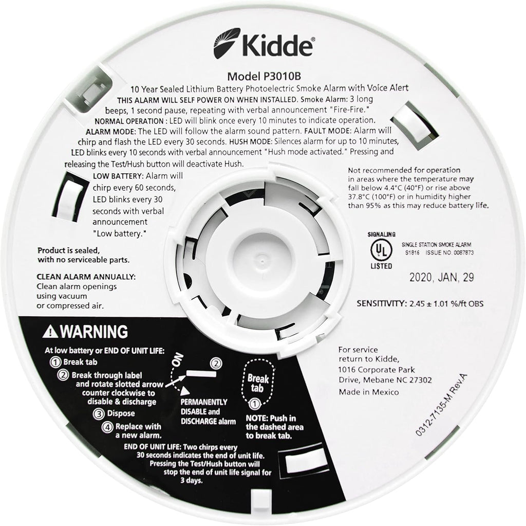 Kidde Smoke Detector, 10-Year Battery, Photoelectric Sensor Smoke Alarm, White
