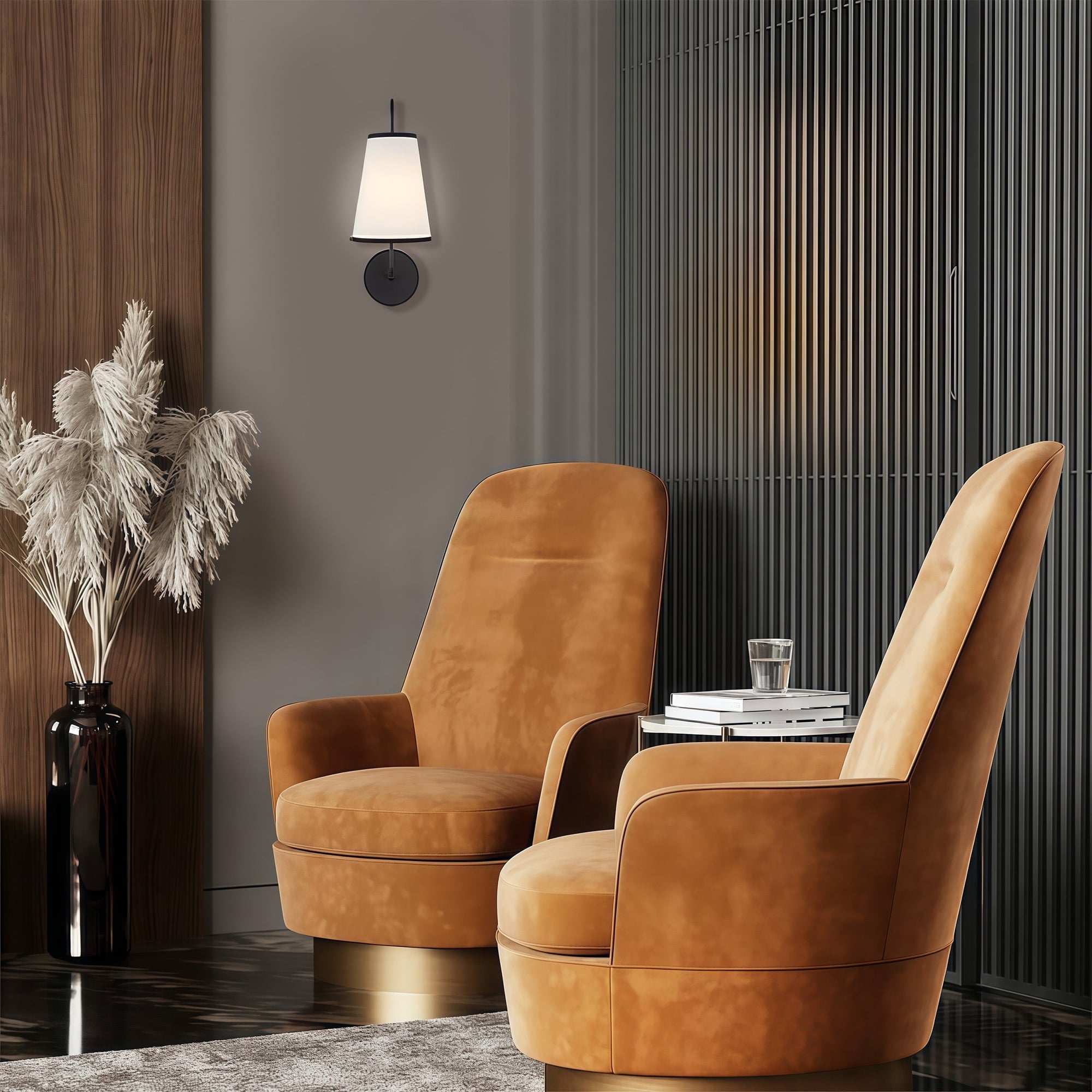 Minimal Elegant Black Sconce, Modern White Linen Shade Sconce for Bedroom, Living Room, Bathroom