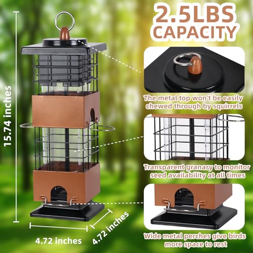 Bird Feeder Squirrel Proof for Outdoors Hanging, 2.5LBS Metal Bird Feeder with Bilateral Weight-Activated, Outdoor Bird Feeders - Large Capacity