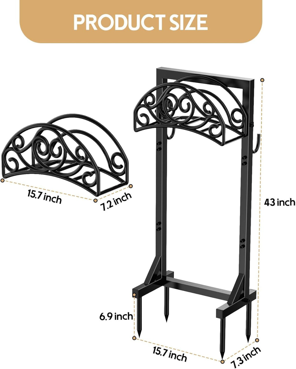 Garden Hose Holder, Detachable Metal Water Hose Holder, Freestanding Heavy Duty Hanger Storage Stand for Outside Yard