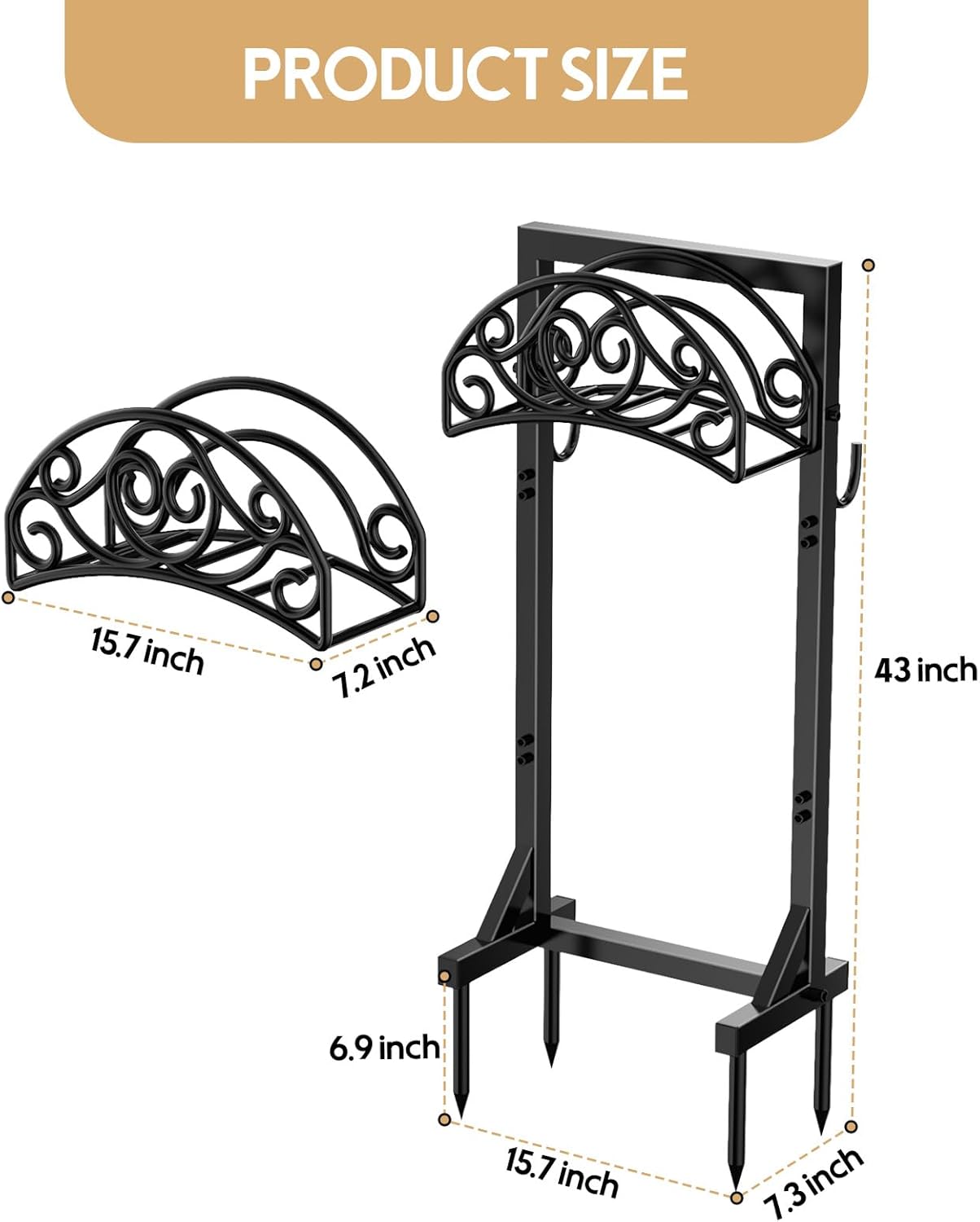 Garden Hose Holder, Detachable Metal Water Hose Holder, Freestanding Heavy Duty Hanger Storage Stand for Outside Yard