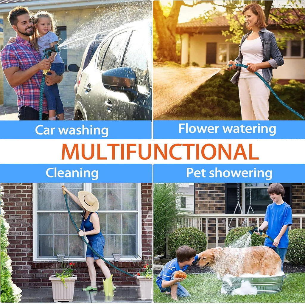 150 ft Expandable Garden Hose - All New 2024 Retractable Water Hoses with 3/4" Solid Brass Fittings, Extra Strength Fabric - Flexible Expanding Hose with 10 Pattern Spray Nozzle