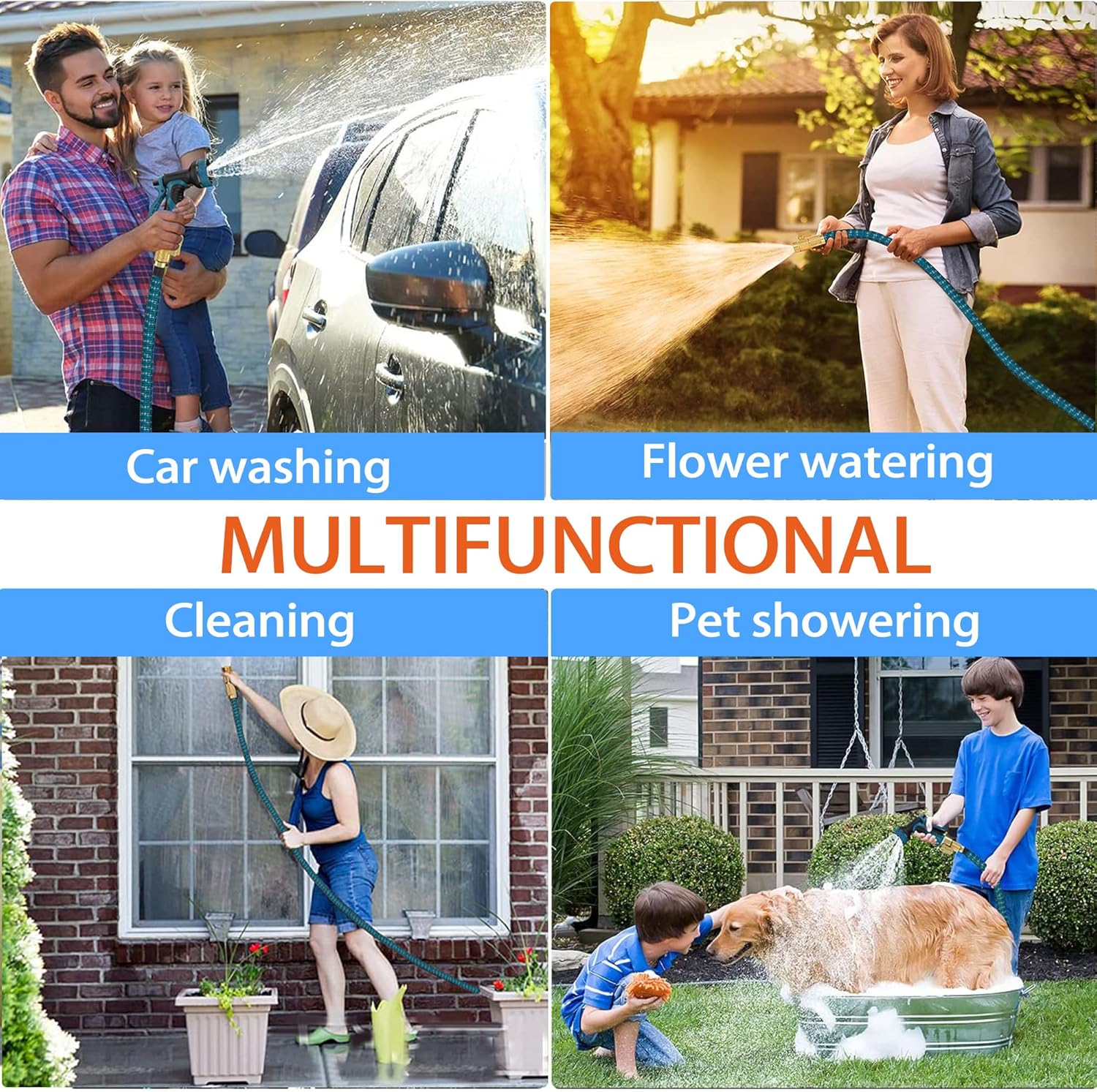 150 ft Expandable Garden Hose - All New 2024 Retractable Water Hoses with 3/4" Solid Brass Fittings, Extra Strength Fabric - Flexible Expanding Hose with 10 Pattern Spray Nozzle