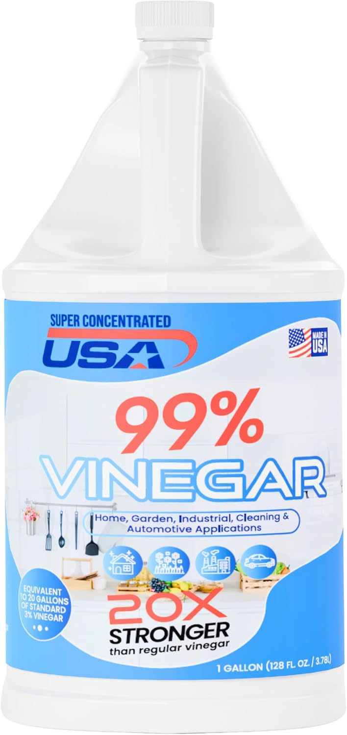 99% Pure Vinegar - Dilutes to 20 Gallons - 20x Power Industrial Cleaning Vinegar - 1 Gallon Concentrated Cleaner (99% Concentrated)
